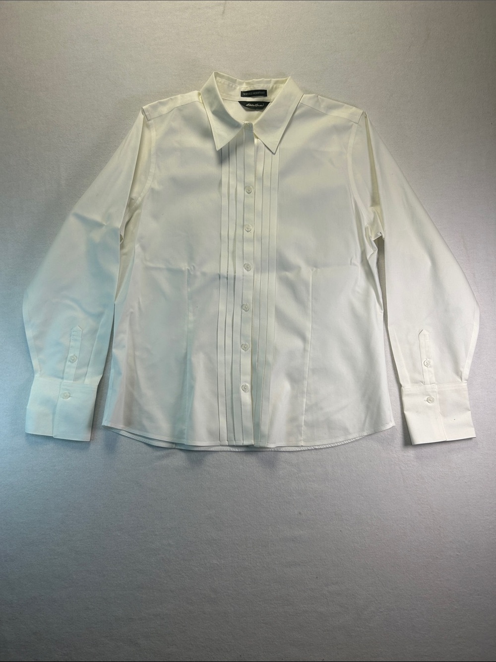 Eddie Bauer White Pleated Tuxedo Front Button-Down Shirt